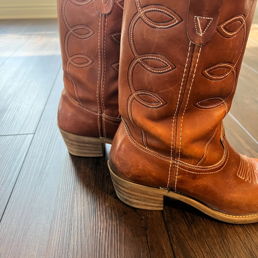 Landis Cognac Brown Country Western Leather Cowboy Boots Mens Sz 10 - Picture 9 of 16